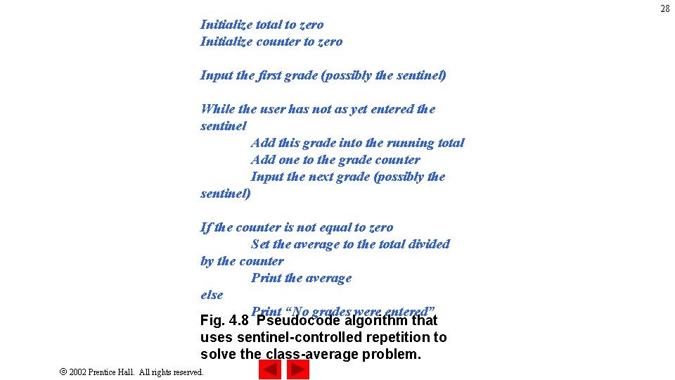 28 Initialize total to zero Initialize counter to zero Input the first grade (possibly