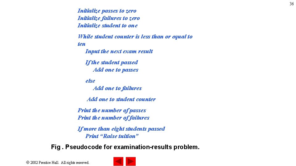 36 Initialize passes to zero Initialize failures to zero Initialize student to one While