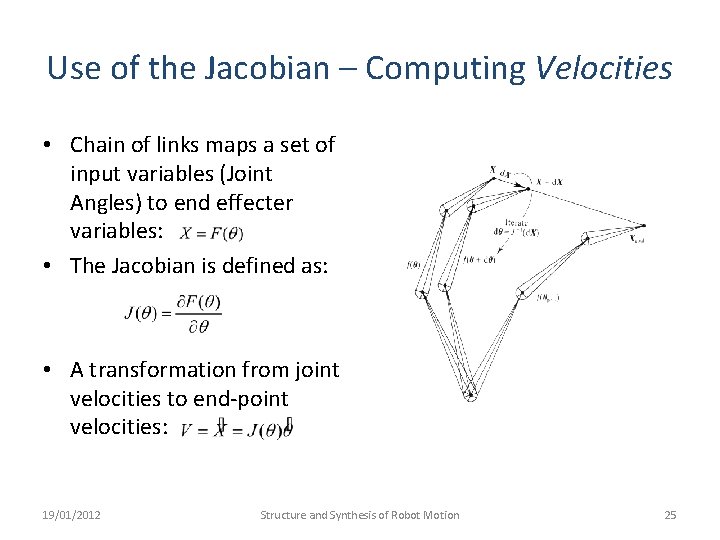 Use of the Jacobian – Computing Velocities • Chain of links maps a set