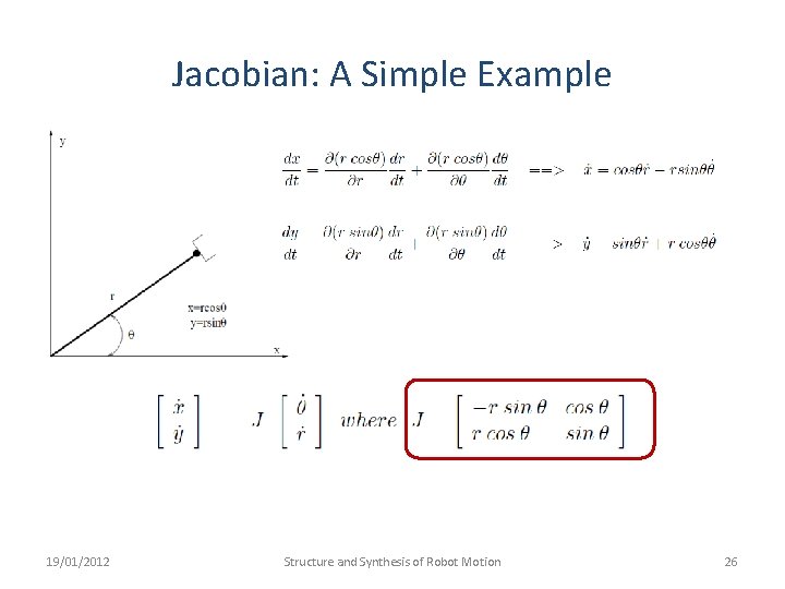 Jacobian: A Simple Example 19/01/2012 Structure and Synthesis of Robot Motion 26 