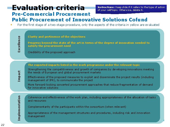 Evaluation criteria Instructions: Keep slide if it refers to the type of action of