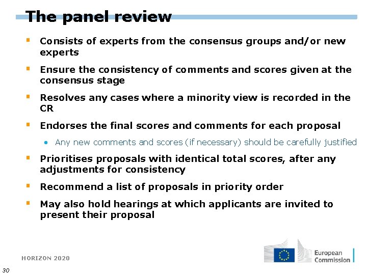 The panel review § Consists of experts from the consensus groups and/or new experts