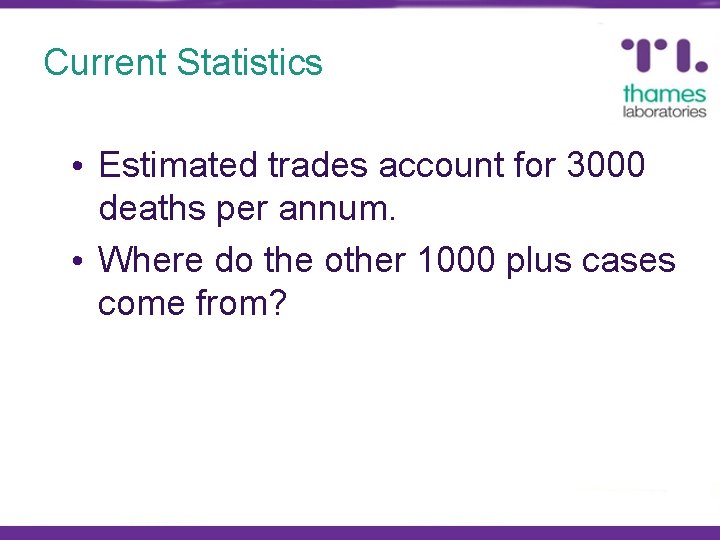 Current Statistics • Estimated trades account for 3000 deaths per annum. • Where do