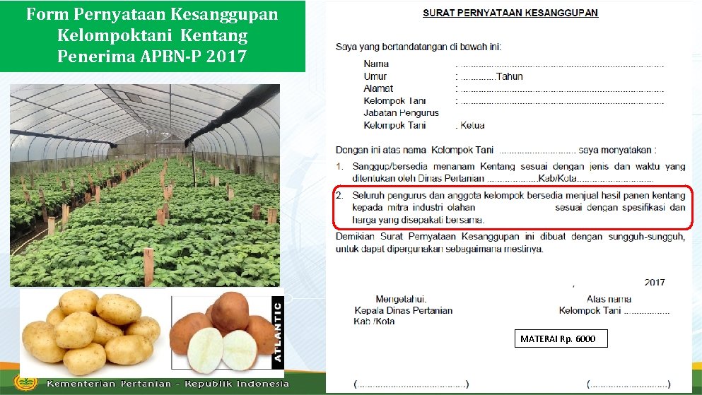 Form Pernyataan Kesanggupan Kelompoktani Kentang Penerima APBN-P 2017 MATERAI Rp. 6000 