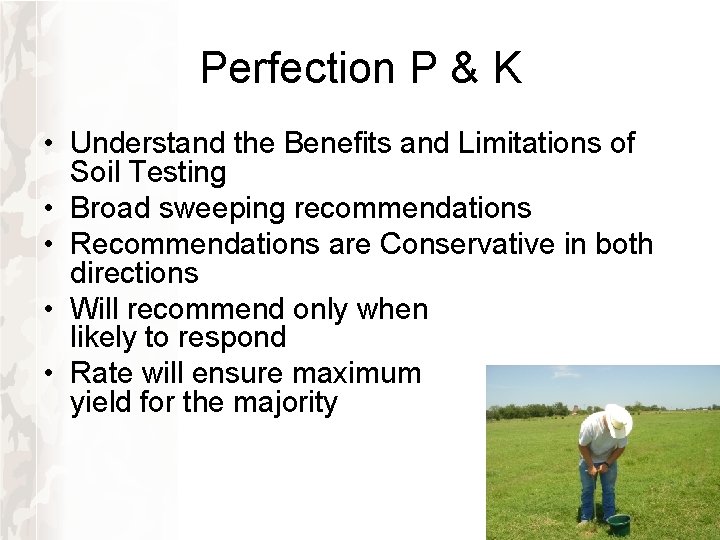 Perfection P & K • Understand the Benefits and Limitations of Soil Testing • Perfection P & K • Understand the Benefits and Limitations of Soil Testing •