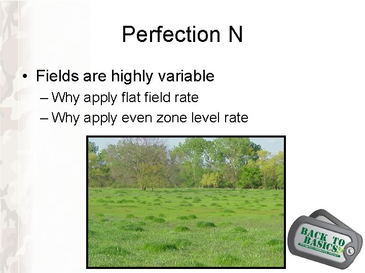 Perfection N • Fields are highly variable – Why apply flat field rate – Perfection N • Fields are highly variable – Why apply flat field rate –