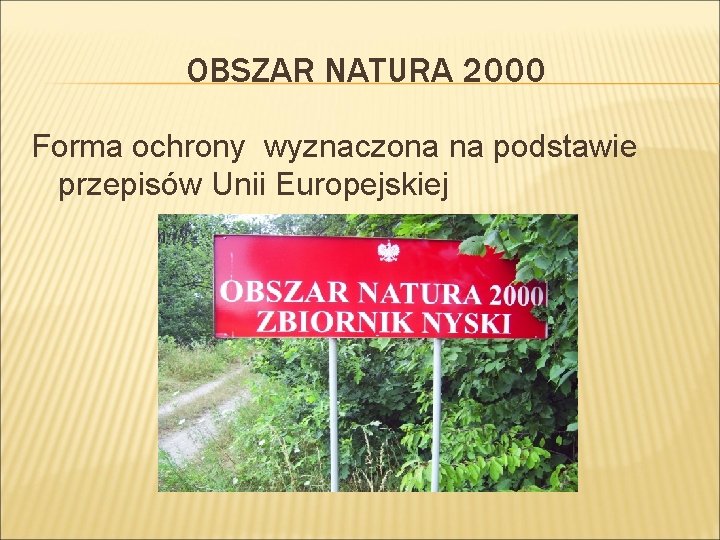 OBSZAR NATURA 2000 Forma ochrony wyznaczona na podstawie przepisów Unii Europejskiej 