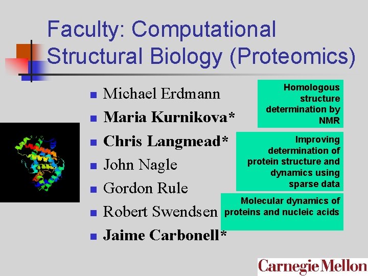 Faculty: Computational Structural Biology (Proteomics) n n n n Homologous structure determination by NMR