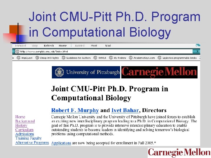 Joint CMU-Pitt Ph. D. Program in Computational Biology 