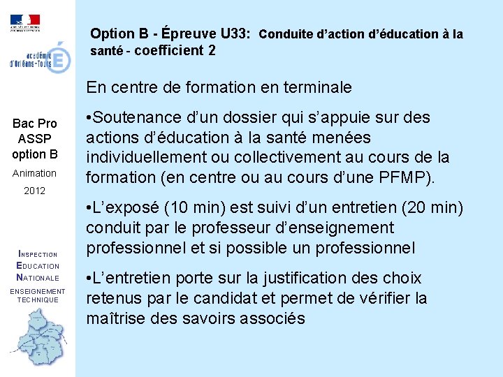 Option B - Épreuve U 33: Conduite d’action d’éducation à la santé - coefficient