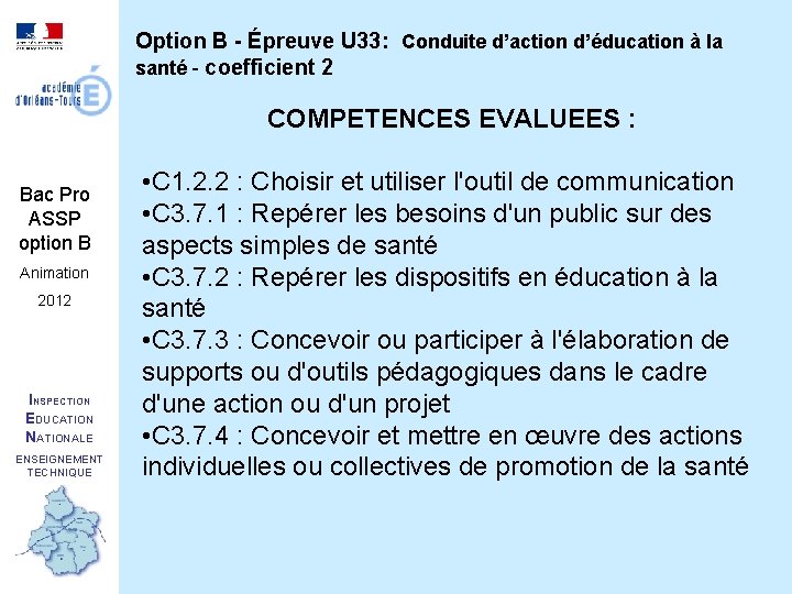 Option B - Épreuve U 33: Conduite d’action d’éducation à la santé - coefficient