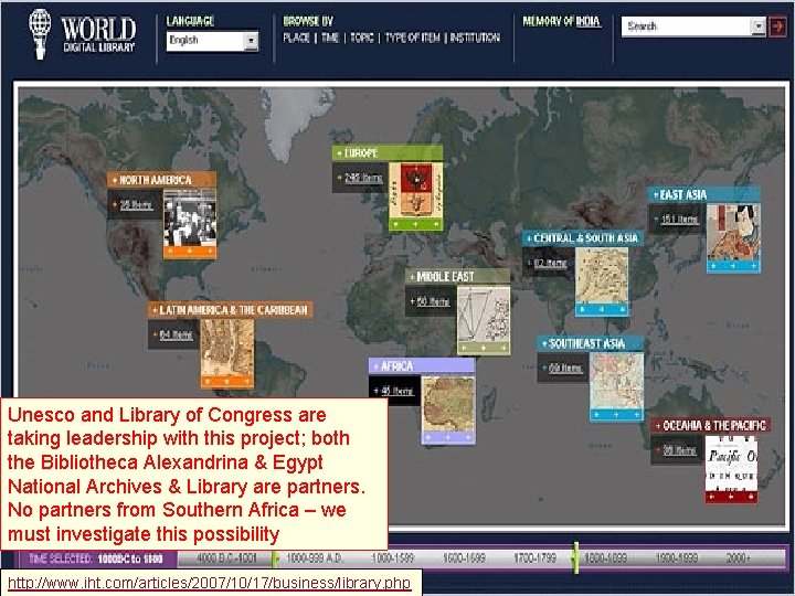 Unesco and Library of Congress are taking leadership with this project; both the Bibliotheca