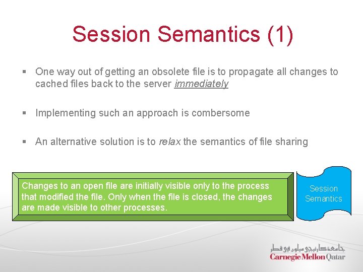 Session Semantics (1) § One way out of getting an obsolete file is to