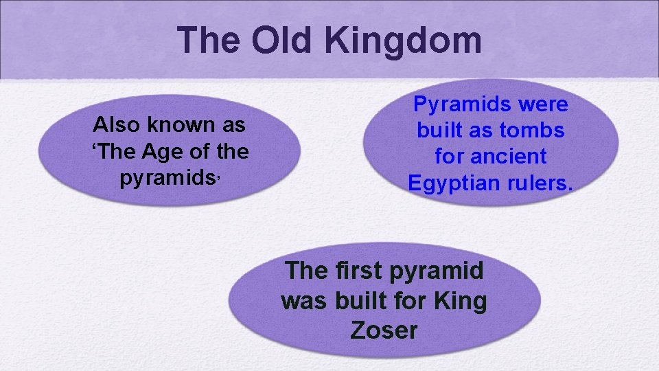 The Old Kingdom Also known as ‘The Age of the pyramids’ Pyramids were built