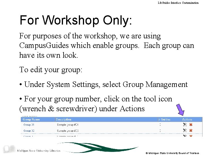 Lib. Guides Interface Customization For Workshop Only: For purposes of the workshop, we are