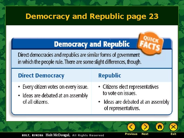 Democracy and Republic page 23 Holt Mc. Dougal, 