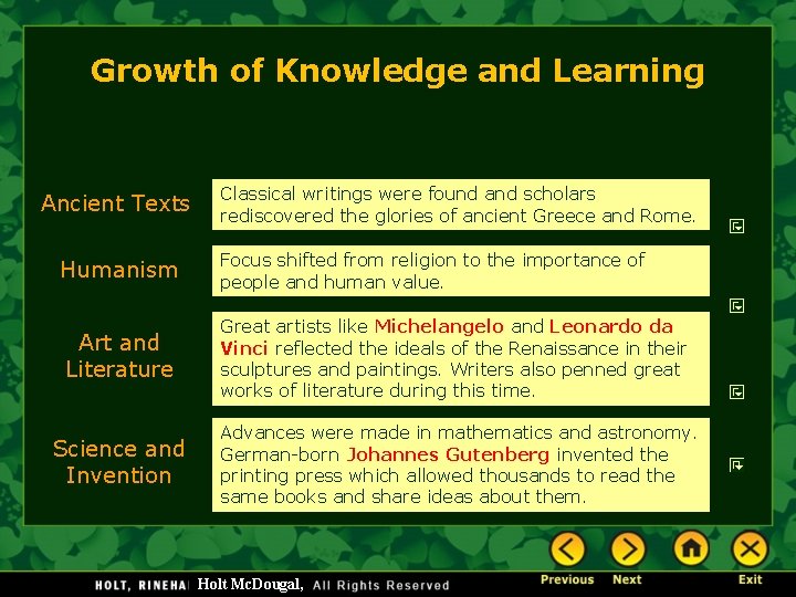 Growth of Knowledge and Learning Ancient Texts Classical writings were found and scholars rediscovered