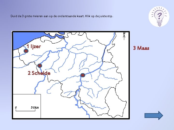 Duid de 3 grote rivieren aan op de onderstaande kaart. Klik op de juiste