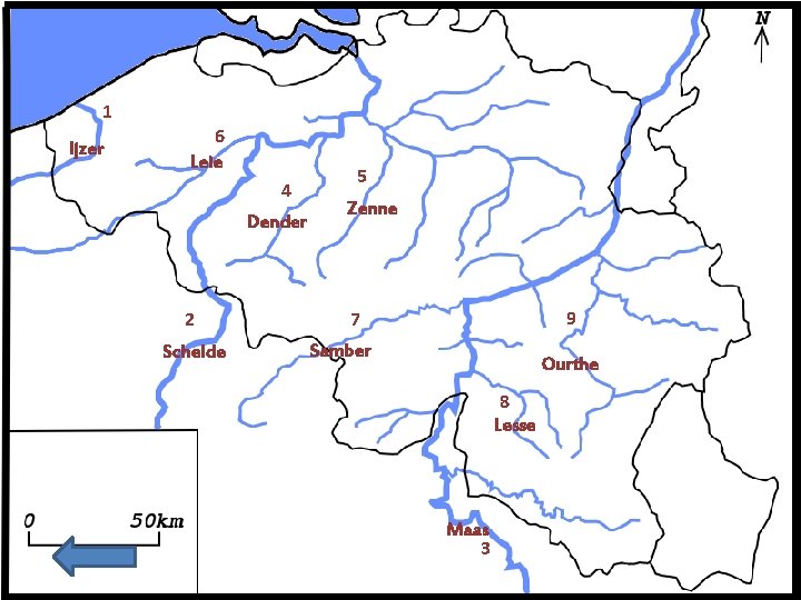 1 Ijzer 6 Leie 4 Dender 2 Schelde 5 Zenne 9 7 Samber Ourthe