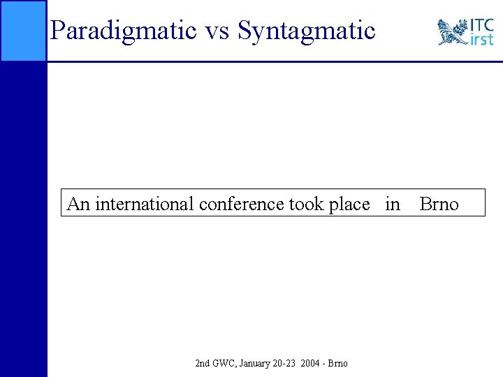 Paradigmatic vs Syntagmatic An international conference took place in 2 nd GWC, January 20