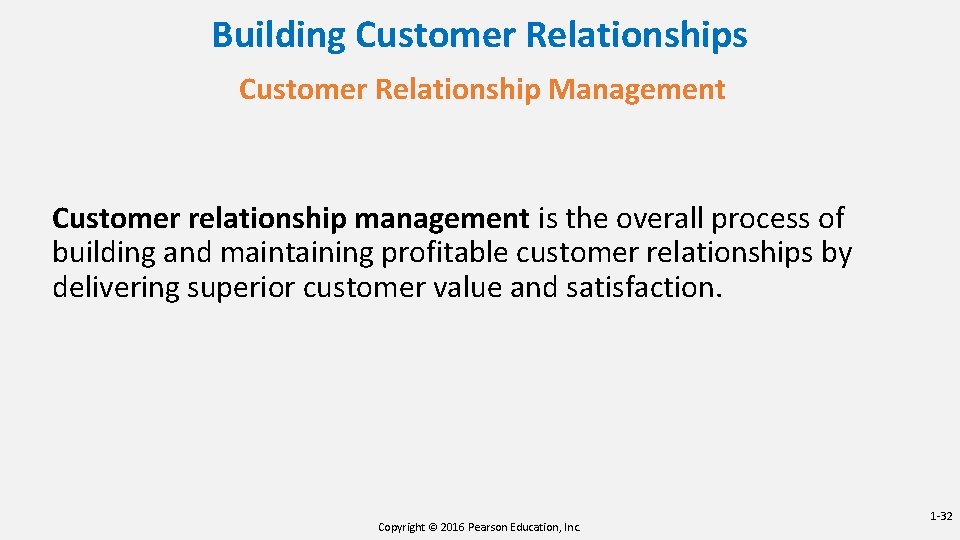 Building Customer Relationships Customer Relationship Management Customer relationship management is the overall process of Building Customer Relationships Customer Relationship Management Customer relationship management is the overall process of