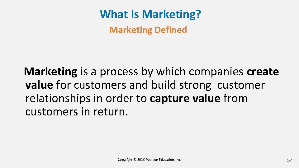 What Is Marketing? Marketing Defined Marketing is a process by which companies create value What Is Marketing? Marketing Defined Marketing is a process by which companies create value