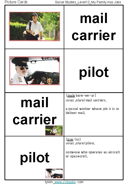 Picture Cards Social Studies_Level 12_My Family Has Jobs mail carrier pilot mail carrier [male