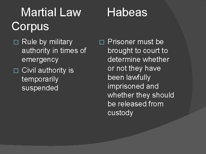  Martial Law Habeas Corpus Rule by military authority in times of emergency �