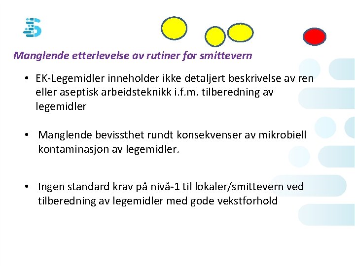 Manglende etterlevelse av rutiner for smittevern • EK-Legemidler inneholder ikke detaljert beskrivelse av ren