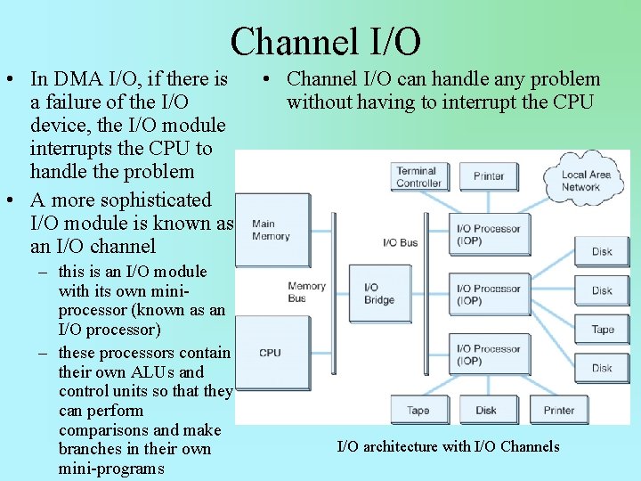 Channel I/O • In DMA I/O, if there is a failure of the I/O