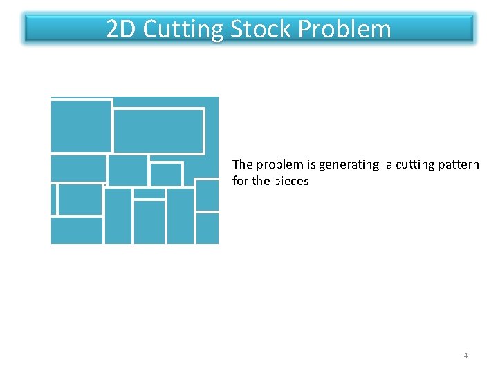 2 D Cutting Stock Problem The problem is generating a cutting pattern for the 2 D Cutting Stock Problem The problem is generating a cutting pattern for the