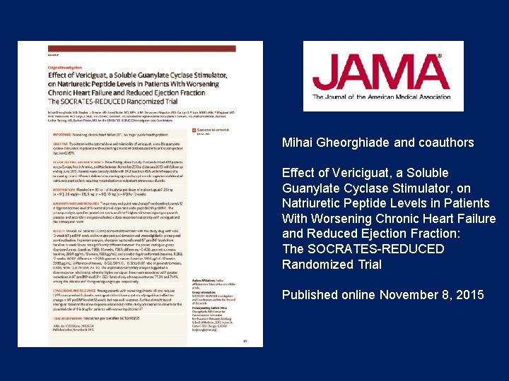 Mihai Gheorghiade and coauthors Effect of Vericiguat, a Soluble Guanylate Cyclase Stimulator, on Natriuretic