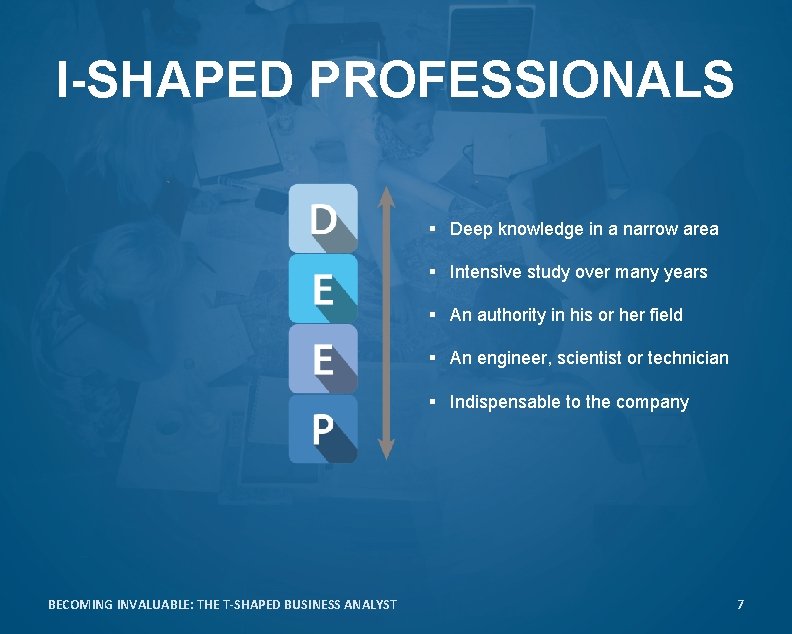 I-SHAPED PROFESSIONALS § Deep knowledge in a narrow area § Intensive study over many