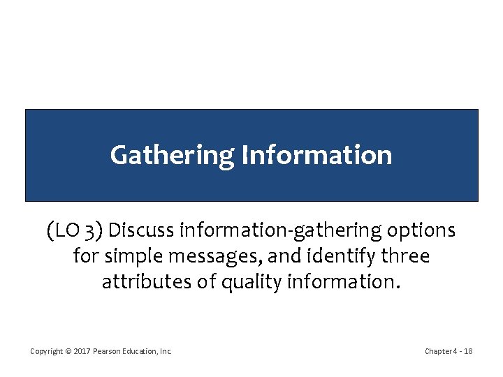 Gathering Information (LO 3) Discuss information-gathering options for simple messages, and identify three attributes