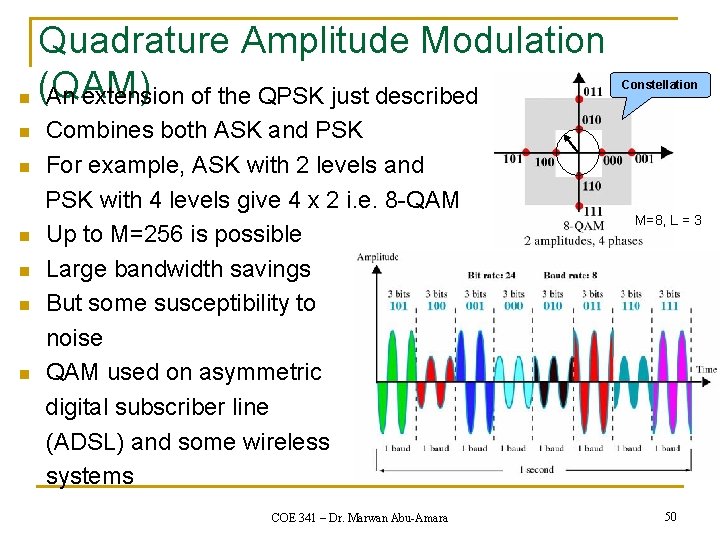 Quadrature Amplitude Modulation n (QAM) An extension of the QPSK just described n n