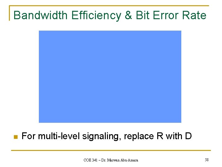 Bandwidth Efficiency & Bit Error Rate n For multi-level signaling, replace R with D
