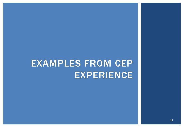 EXAMPLES FROM CEP EXPERIENCE 25 