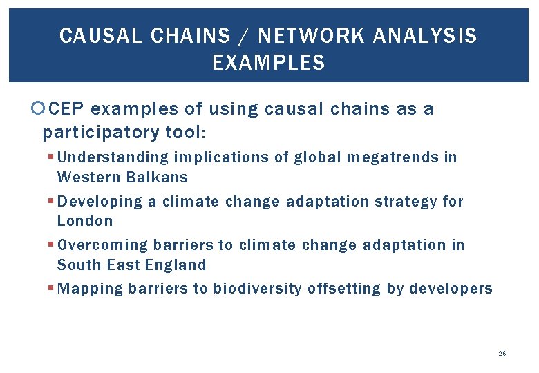 CAUSAL CHAINS / NETWORK ANALYSIS EXAMPLES CEP examples of using causal chains as a