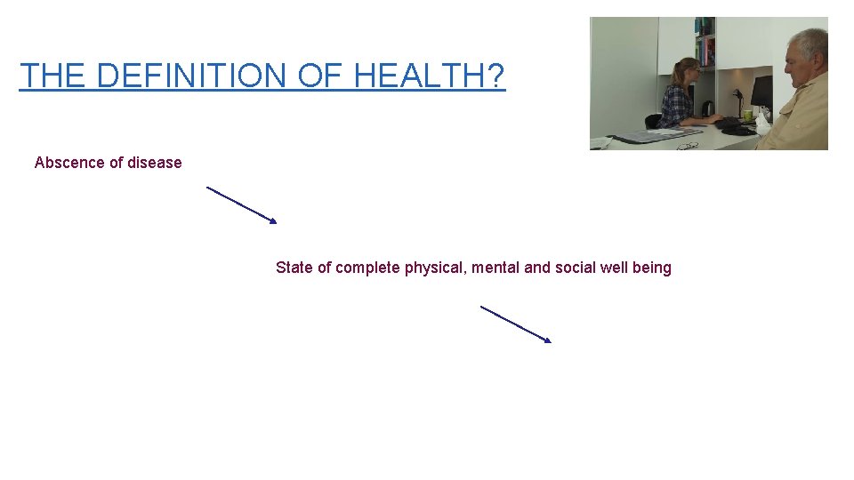 THE DEFINITION OF HEALTH? Abscence of disease State of complete physical, mental and social