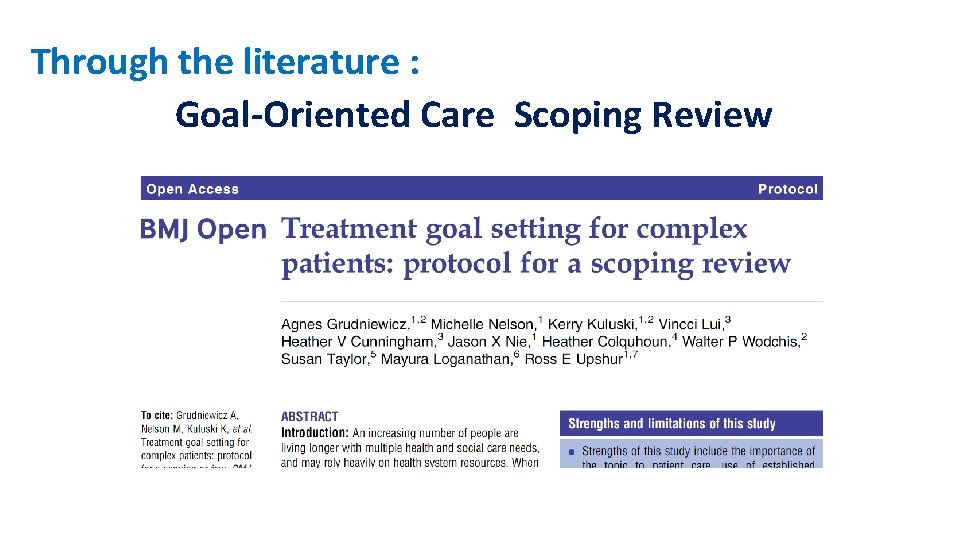 Through the literature : Goal-Oriented Care Scoping Review 