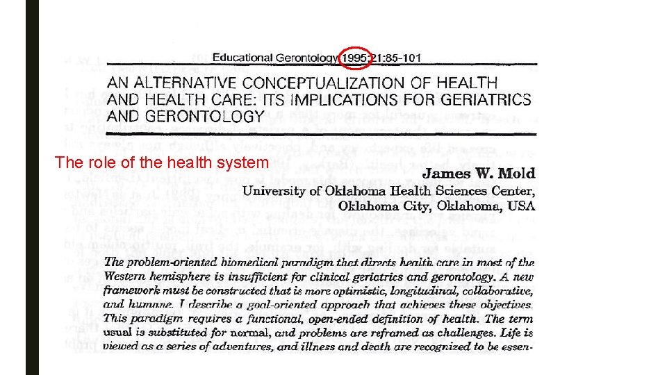 The role of the health system 