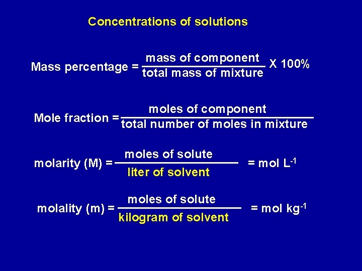 Concentrations of solutions mass of component X 100% Mass percentage = total mass of