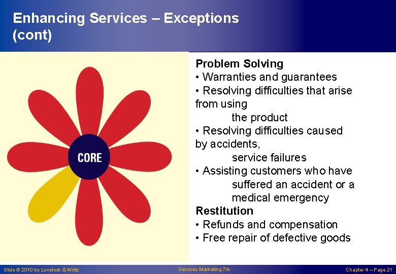 Enhancing Services – Exceptions (cont) Problem Solving • Warranties and guarantees • Resolving difficulties