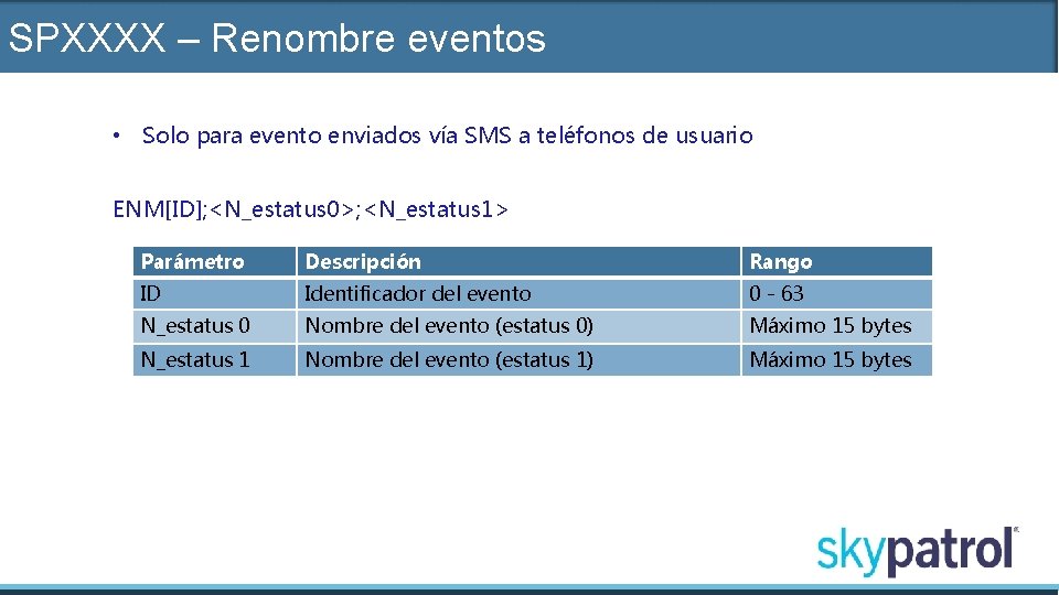 SPXXXX – Renombre eventos • Solo para evento enviados vía SMS a teléfonos de
