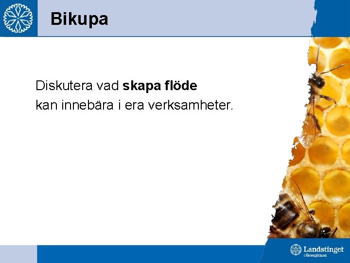 Bikupa Diskutera vad skapa flöde kan innebära i era verksamheter. 