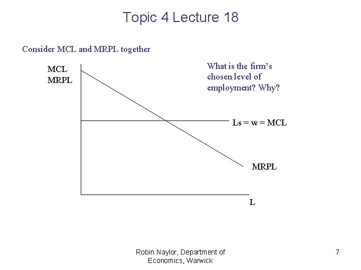 Topic 4 Lecture 18 Consider MCL and MRPL together MCL MRPL What is the Topic 4 Lecture 18 Consider MCL and MRPL together MCL MRPL What is the