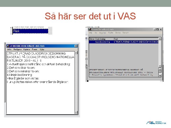 Så här ser det ut i VAS Så här ser det ut i VAS