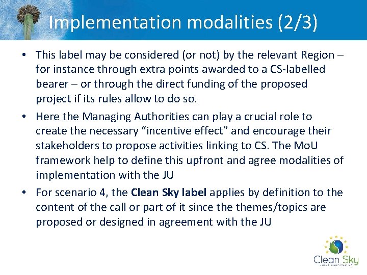 Implementation modalities (2/3) • This label may be considered (or not) by the relevant