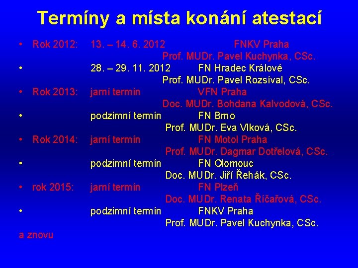 Termíny a místa konání atestací • Rok 2012: • • Rok 2013: • •