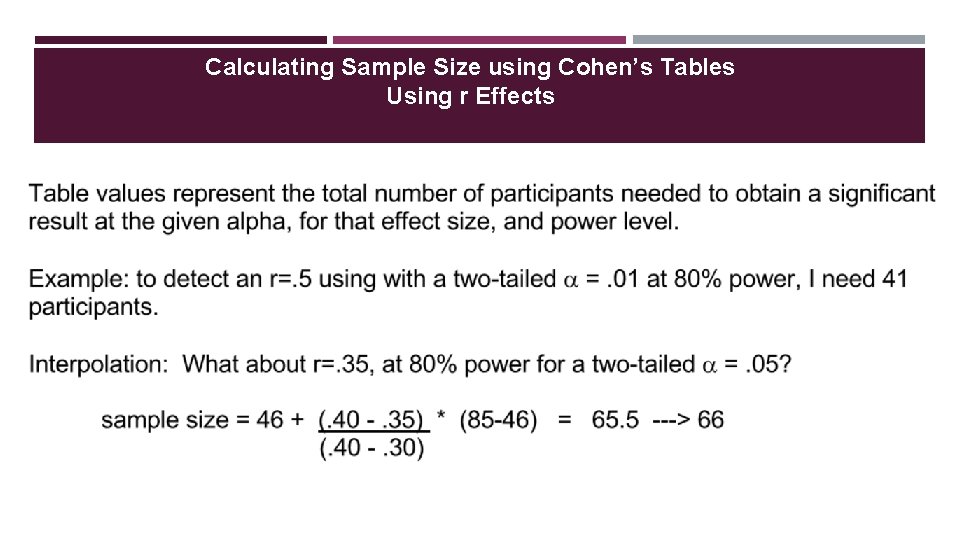 Calculating Sample Size using Cohen’s Tables Using r Effects 